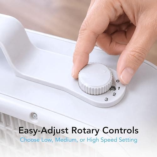 Comfort Zone Box Fan with Carry Handle, 20 inch, 3 Speed Full-Force Air Circulation Window Fan, Bedroom Floor Fan with 5 Blades, White Noise Cooling Fan, White thumbnail 5