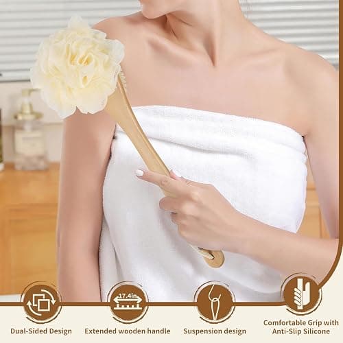 DEBETOOL Shower Loofah with Handle - Wooden Long Handle Shower Body Brush with Loofah for Exfoliating, Natural Loofah Back Scrubber for Women and Men thumbnail 6
