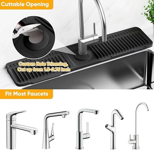 24'' Longer Faucet Mat for Kitchen Sink Splash Guard[7° Slope Fast Self-draining][Snap Lock Fit]Kitchen Sink Faucet Mat Splash Guard Kitchen Sink Area Water Splash Guard Behind Faucet Draining Mat thumbnail 7
