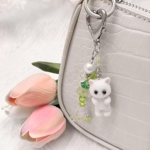 Nalefow Cute Pink Keychain,Fuzzy Cat Keychain Aesthetic Y2K KeychainStylish KeychainsAccessories thumbnail 3
