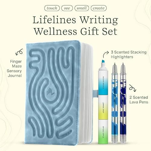 Lifelines Writing Wellness Gift Set - Aromatherapy & Sensory Immersion | Scented Writing Set Includes Finger Maze Sensory Journal, 3 Scented Stacking Highlighters & 2 Lava Gel Pens thumbnail 2