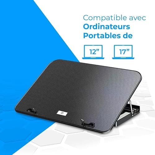 NK Base de Refroidissement Portable - Ventilateur pour Ordinateur Portable 12-17", Réglables en Hauteur, 6 Ventilateurs Silencieux, 2 Ports USB, Refroidissement Rapide, lumière LED Bleue - Noire thumbnail 6
