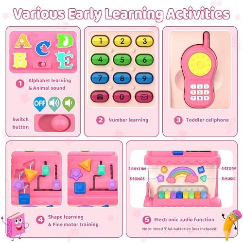 Montessori Toys for 1 Year Old Girl Gifts, 12-in-1 Musical House Toddler Learning Toys for 1-2, 1st First Birthday Gifts for Girls and Boys Baby 6-12 12-18 6-24 Months thumbnail 4