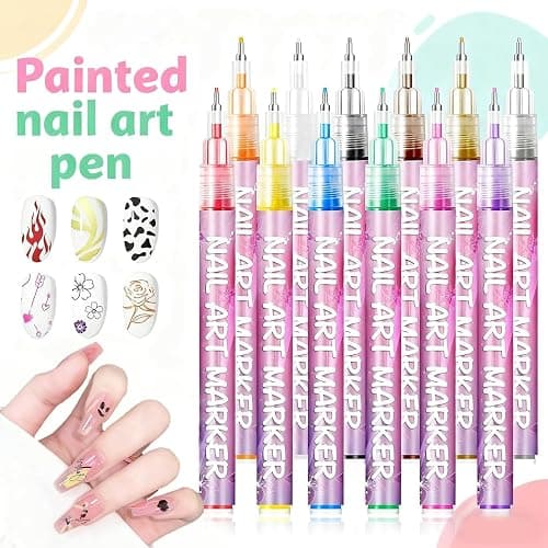 12 Colors Nail Art Pens Set, Nail Art Markers Polish Pen for 3D Nail Art, Drawing Painting Liner Brush for DIY Nail Art Beauty Adorn Manicure Tools (12 colors) thumbnail 2