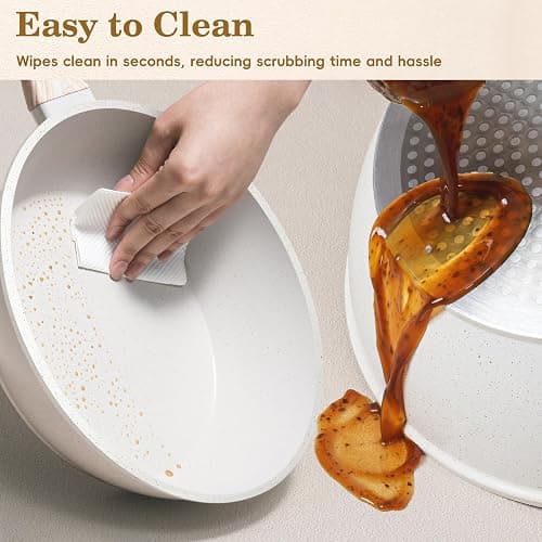 SODAY 12 Pcs Pots and Pans Set Non Stick, Cookware Sets White Granite Induction Cookware, Non-toxic Healthy Nonstick Kitchen Cooking Set with Frying Pan Set, Saucepans (PFAS/PFOA/PFOS Free) thumbnail 6