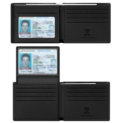 Travelambo Genuine Leather Wallet for Men with Gift Box - Handmade Bifold Stylish - Mens Wallets Rfid Blocking with 2 ID Windows - Image 1