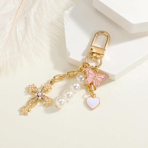 wavaiov Cross Keychain Heart Butterfly Bag Charm Key Chain Accessories, Rhinestone Sparkling Keychain for Women Car Key Ring Bag Purse ﻿ ﻿ thumbnail 6