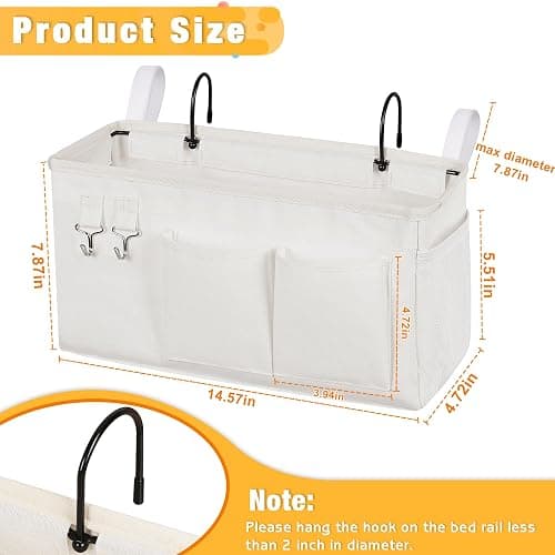 Lilithye Bedside Caddy, Bedside Storage Bag Hanging Organizer for Bunk Bed | Bed Caddy with Fixed Straps and Water Bottle Holder for Home, College Dorm, Bunk Bed, Hospital Bed and Crib Bed Rails thumbnail 2