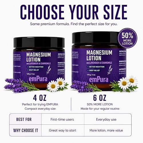 EMPURA Lavender Magnesium Lotion, Relaxing Gifts for Women, 4 Oz | Lavender & Chamomile Formula for Evening Massage, Legs & Feet – A Thoughtful Birthday Gift for Women thumbnail 7