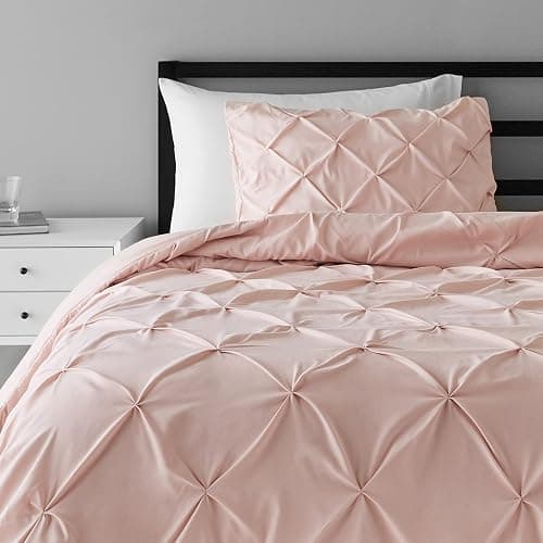 Amazon Basics Soft Twin Size Comforter Sets, All-Season Down-Alternative 2 Piece Bedding Set, Pinch Pleat Design, Twin/TwinXL Size, Blush - Image 1