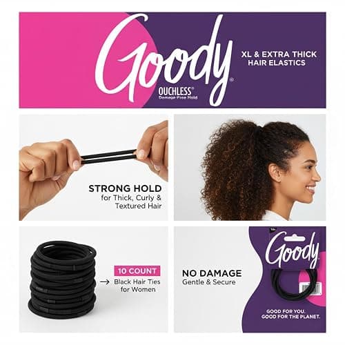 GOODY Ouchless Xtra Long Extra Thick Elastics, 10Ct, Black thumbnail 8