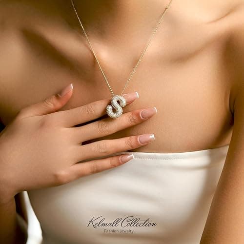 KELMALL Cubic Zirconia Bubble Initial Letter Necklace for Women - Elegant Gold Plated A-Z Alphabet Name Pendant Necklace with Rhinestone - Personalized Gift thumbnail 2