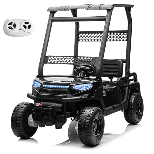 24V 2 Seater Kids Ride on Car, 4WD Golf Cart with Parent Remote Control, 4x4 Motors Ride on Truck with Roof, Toddler Electric Vehicle with Storage Box, Foot Pedal, Music Player, Lights, Horn, Black - Image 1