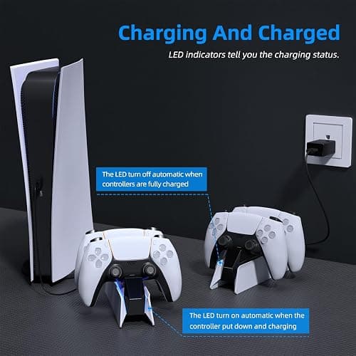 afbptek PS5 Controller Charging Station Dock, Dual Charging for Dualsense, playstation 5 Wireless Accessories with Blue LED ON/Off Automatically thumbnail 6