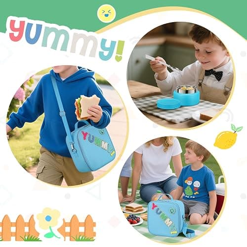Bento Lunch Box with 10oz Soup Thermo for Kids Insulated Lunch Bag & Foldable Silicone Cup Food Leak Proof Food Container with 5 Compartment for Kid to Shool Travel thumbnail 7