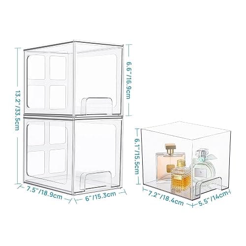 Vtopmart 8 Pack Stackable Under Sink Organizer Drawers, Clear Acrylic Storage Bins for Kitchen and Bathroom Cabinets, Baby Bottles, Cleaning Supplies, 6.6'' Tall Space-Saving Drawer System thumbnail 3