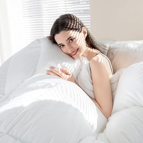 ELNIDO QUEEN® Feather Comforter Full Size, Filled with Feather and Downfiber, Luxurious All Season Fluffy Duvet Insert, Ultra Soft Hotel Collection 100% Cotton Cover Bed Comforter, White 82x86 Inch thumbnail 7
