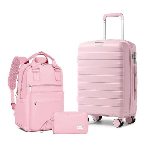 LARVENDER Luggage Sets 3 Piece, Hardside PP Carry On Suitcase with 360° Spinner Wheels TSA Lock Luggage Sets for Women, Orchid Pink - Image 1