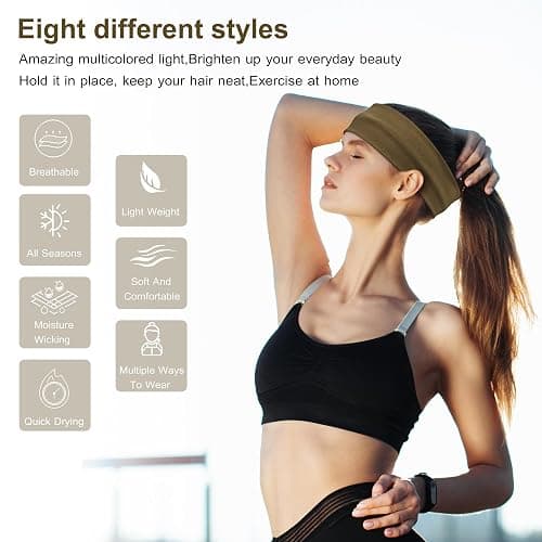 Ztomine Headbands for Women, 8pcs Stretchy Non Slip Soft Cotton Cloth Hair Bands for Sports, Workout, Yoga and Running thumbnail 2