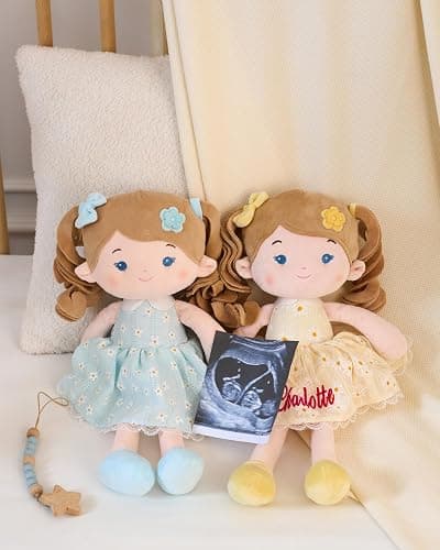 LeyaDoll Personalized Soft Baby Doll Toys (16''), My First Baby Rag Doll for 1 Year-Old Girl Birthday Gift, Christmas Plush Toys Gift for Toddler Kids Infants-Daydream Melia Girl-Blue thumbnail 7