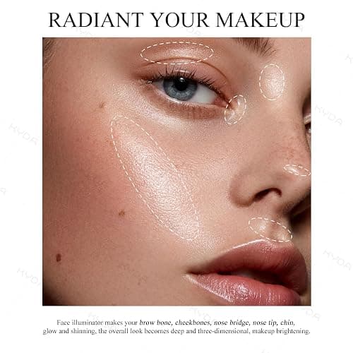 KYDA Face Highlighter Palette, High Glossy Face Illuminator Palette, Natural Glow Finish, Pearl Shimmer Smooth Baked Powder, Lasting Sparkling Champagne Highlighter Makeup-SUN GLOW thumbnail 6