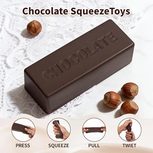 Slow Rising Squishy，Fidget Toys ，Adult Office Stress Relief Products，Stress Balls，Realistic Food Squishies for Adults, Stress Relief & Fidget Toys for ADHD (Dark Chocolate Bar-2Pcs) thumbnail 4