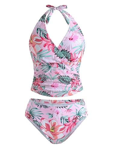 YOURUIKEY Girls Tankini Swimsuit 2 Piece Halterneck Bathing Suit Adjustable Straps and Removable Bra for Girls and Teen 7-16Y - Image 1