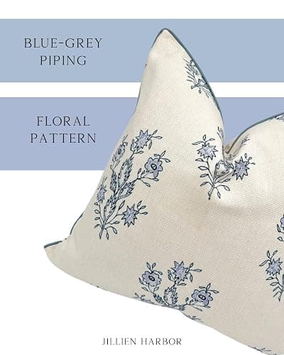 Jillien Harbor “The Mary” Blue and White Decorative Throw Pillow Cover – Floral Block Print Pillow Cover – Grandmillennial Home Decor, 19" x 19" thumbnail 5