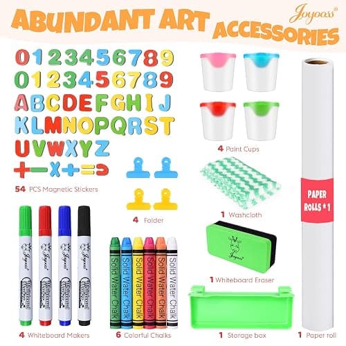 JOYOOSS Kids Wooden Easel with Paper Roll - Adjustable Magnetic Double Sided Drawing Board Whiteboard & Chalkboard Dry Easel Board,Children Art Easel for 3~12 Years Kids Boys Girls Painting Drawing thumbnail 7