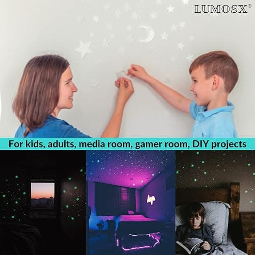 LUMOSX Glow in the Dark Stars for Ceiling – 220pcs Recycled Material Stars with North Star, Moon & Constellation E-Book for Kids' Room Decor thumbnail 5