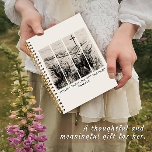 SJDFCSA Western Gifts Christian Gifts for Women Highland Cow Notebook Journal, Follow The Word Not The Herd Bible Verse Journal, Religious Prayer Journal for Woman，Church Faith Journaling Notebook A5 thumbnail 6