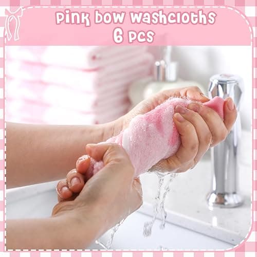 SmoothNovelty 6 Pcs Pink Bow Washcloths 100% Cotton Wash Cloths 13" x 13" Coquette Small Face Towels Absorbent Soft Hand Bath Towels for Bathroom, Spa, Kitchen Drying Cleaning (Classic Style) thumbnail 4