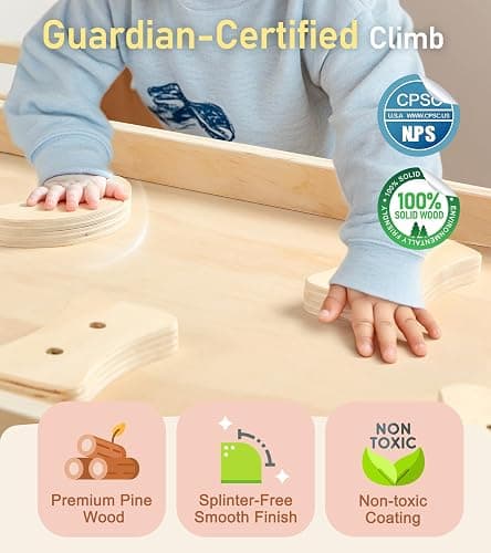 little dove Pikler Triangle Set with Cushion, 7-in-1 Foldable Toddler Climbing Toys Indoor, Toddler Jungle Gym Indoor with Ramp, Arch and Ladder, Montessori Climbing Set, Climbing Toys for 1-6, Wood thumbnail 5