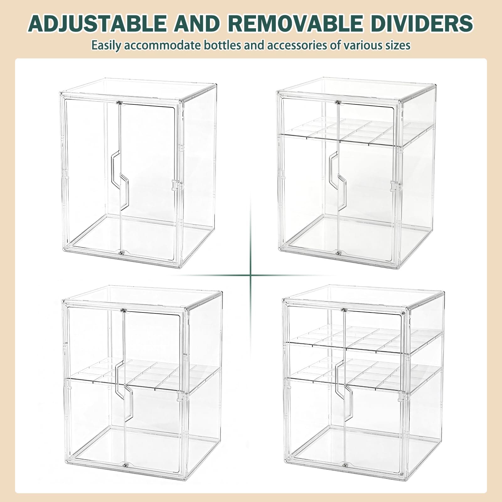 Organizador de biberones, almacenamiento de botellas de 3 niveles para encimera con puertas magnéticas dobles, organizador de estación de botellas de plástico transparente con 2 divisores ajustables thumbnail 7