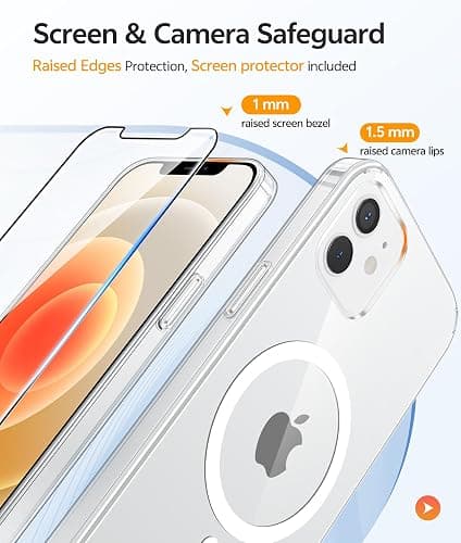 FNTCASE for iPhone 12 / 12 Pro Case, with Screen Protector, Fit for Magsafe | Clear Anti Yellowing, 14FT Military Grade Drop Protection, Rugged Shockproof Bumper, Slim Protective Phone Cover, Transparent thumbnail 4