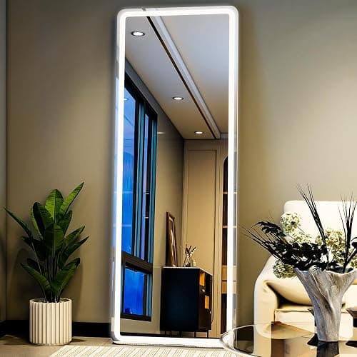 WISSMIELS Full Length Mirror with Lights,Tempered Glass 20"x63" Led Full Length Mirror with Dimming & 3 Color Lighting,Door Hanging & Standing Ideal for Bedroom, Dressing Room, Cloakroom Rectangle - Image 1