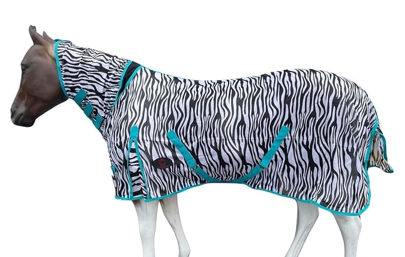 TECH EQUESTRIAN Horse Fly Sheet with Neck | Horse Combo Flysheet with Neck | Horse Summer Sheet with Hood (Zebra-Turq, 76) thumbnail 5