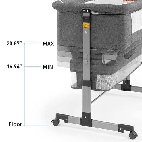 Baby Crib,3 in 1 Bedside Crib Adjustable Portable Bed for Infant,Baby Bassinet Baby Newborn Must Have Bed,Grey - Bedside Crib-grey thumbnail 9