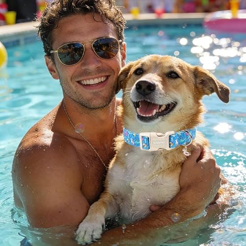 DOGWONG Summer Dog Collar for Large Dogs, Beach Hawaiian Dog Collars, Blue Summer Boy Dogs Collars for Medium Lrage Dogs, Neck 39-60 inches thumbnail 5