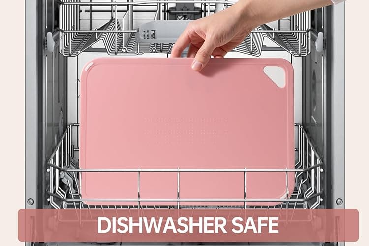 THETCHRY Plastic Cutting Board Set, Pink Cutting Board with Non-slip, Cutting Board for Kitchen Set of 3, Dishwasher Safe, BPA Free, Reversible, with Grip Handle, Pink thumbnail 5
