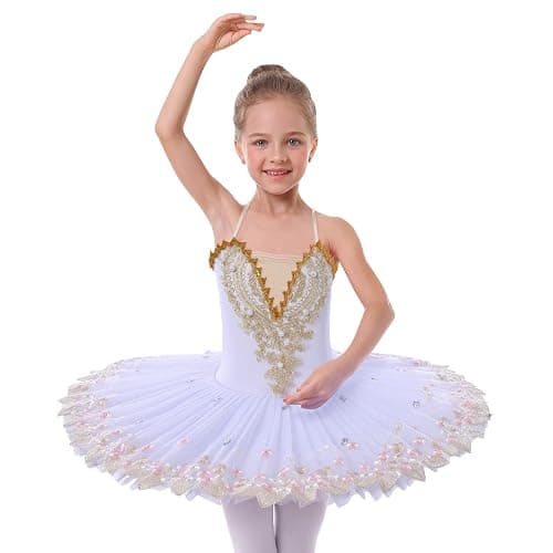 IBAKOM Girls Ballet Dance Dress Swan Lake Sling Strap Lace Pearl Embroidery Camisole Gymnastic Leotard Tutu Costume Figure Skating Dancewear Ballerina Outfit - Image 1