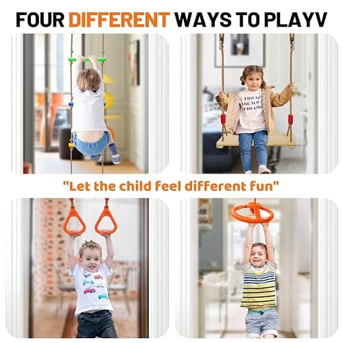 Doorway Swing mount for Kids & Door Pull Up Bar for Adults, Indoor Kid Swing with 4 Accessories, Multi-Function Doorway Gym, Fits Door Frame 24.41-30.51'' W x 3.94-6.69'' Thickness (Orange) thumbnail 7