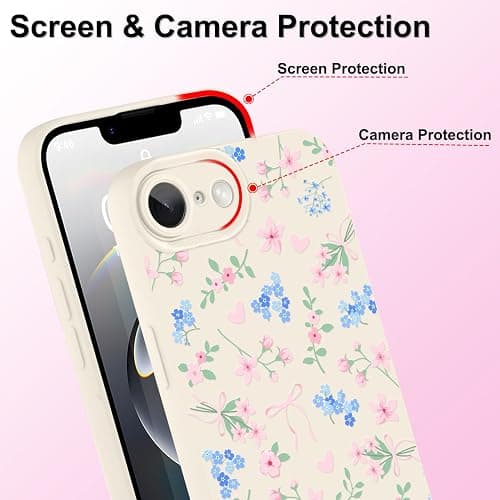 LEOMAKRON Case for iPhone 16 E,Cute Flower Pink Bow Heart for Women Girls,Soft Shockproof Aesthetic Protective TPU Bumper Floral Phone Case,White thumbnail 5
