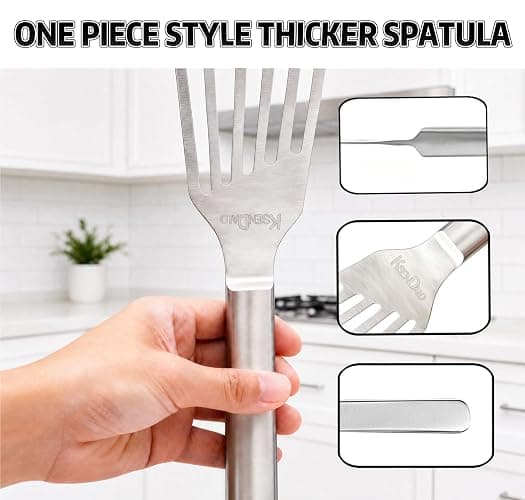 KSENDALO Stainless Steel Fish Spatula with Thin Edge, Sturdy Metal Slotted Egg Turner Flipper, Professional Spatulas for Kitchen Cooking, Dishwasher Safe thumbnail 6