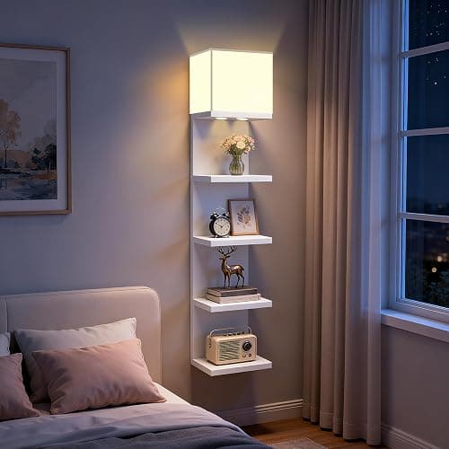 Jetfans 5 Tier Wall Shelf Unit with Light, Lack Wall Shelf, Modern Vertical Floating Shelf, Decorative Wall Mount Vertical Shelves for Bedrooms, Living Rooms, Vanity, Floating Storage, White thumbnail 8