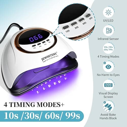 JEWHITENY White U V LED Lamp for Nails:Fast Nail Dryer for Gel Polish with 4 Timers and Automatic Sensor Professional LED Nail Lamp Manicure Tool thumbnail 3