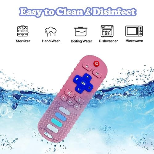 ROBBEAR Baby Teething Toys, Food Grade Silicone Teether for Babies 3 6 12 18 Months, TV Remote Shape Toddlers Chew Toys, Freezer BPA Free (Pink RC) thumbnail 6