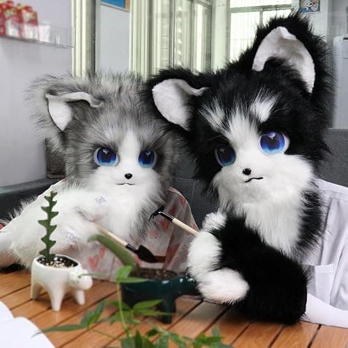 HAOAN Animal Furry Fursuit Head Mask Plush Cat Fox Mask Costume Props for Halloween Cosplay Party thumbnail 6