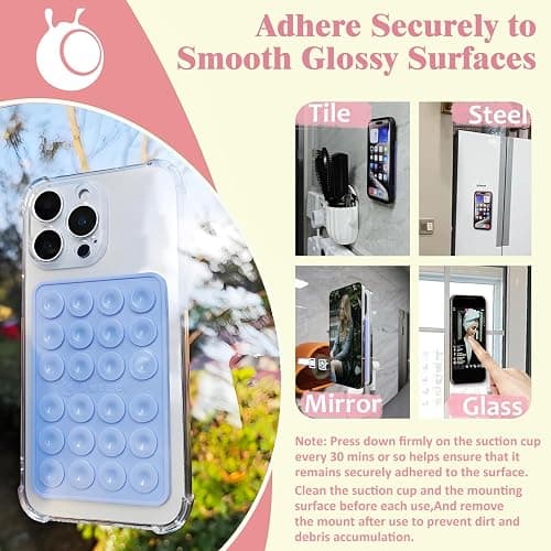 Anteel Medium-Sized Silicone Suction Phone Case Adhesive Mount, Enhanced Suction Power and Upgraded Thickened Sticky Phone Grip, Durable, Hands-Free Sticky Phone Holder, 2.28"x3.46" (LPK&WHT) thumbnail 4