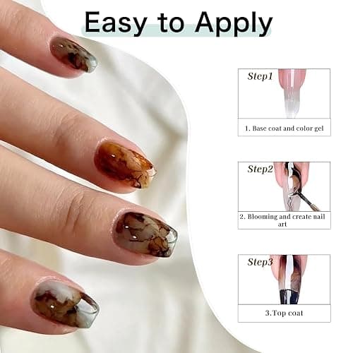 Creaglam Blooming Gel Nail Polish: Marble Natural Stone Clear Blossom Gel Polish for Women at Home Art Design - 15ml Nail Glue Spreading Effect - UV LED DIY Nail Salons Color Flower Watercolor Magic thumbnail 6